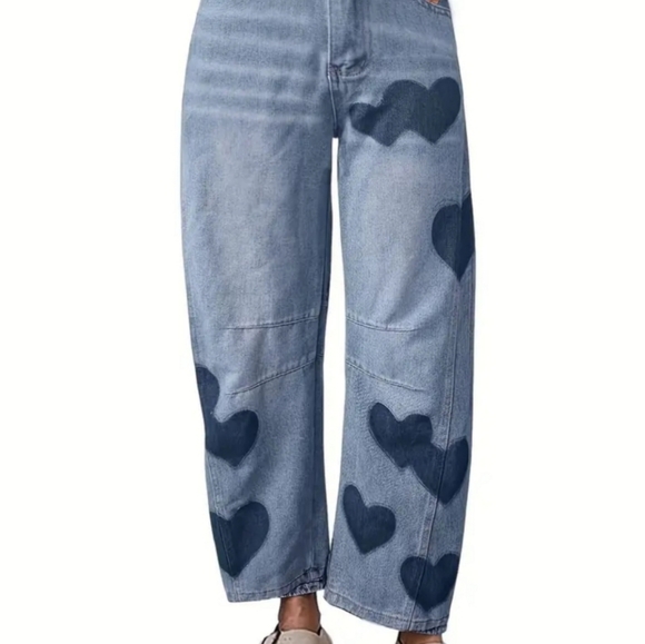 Blue Heart Patterned Women's Jeans - Picture 6 of 8